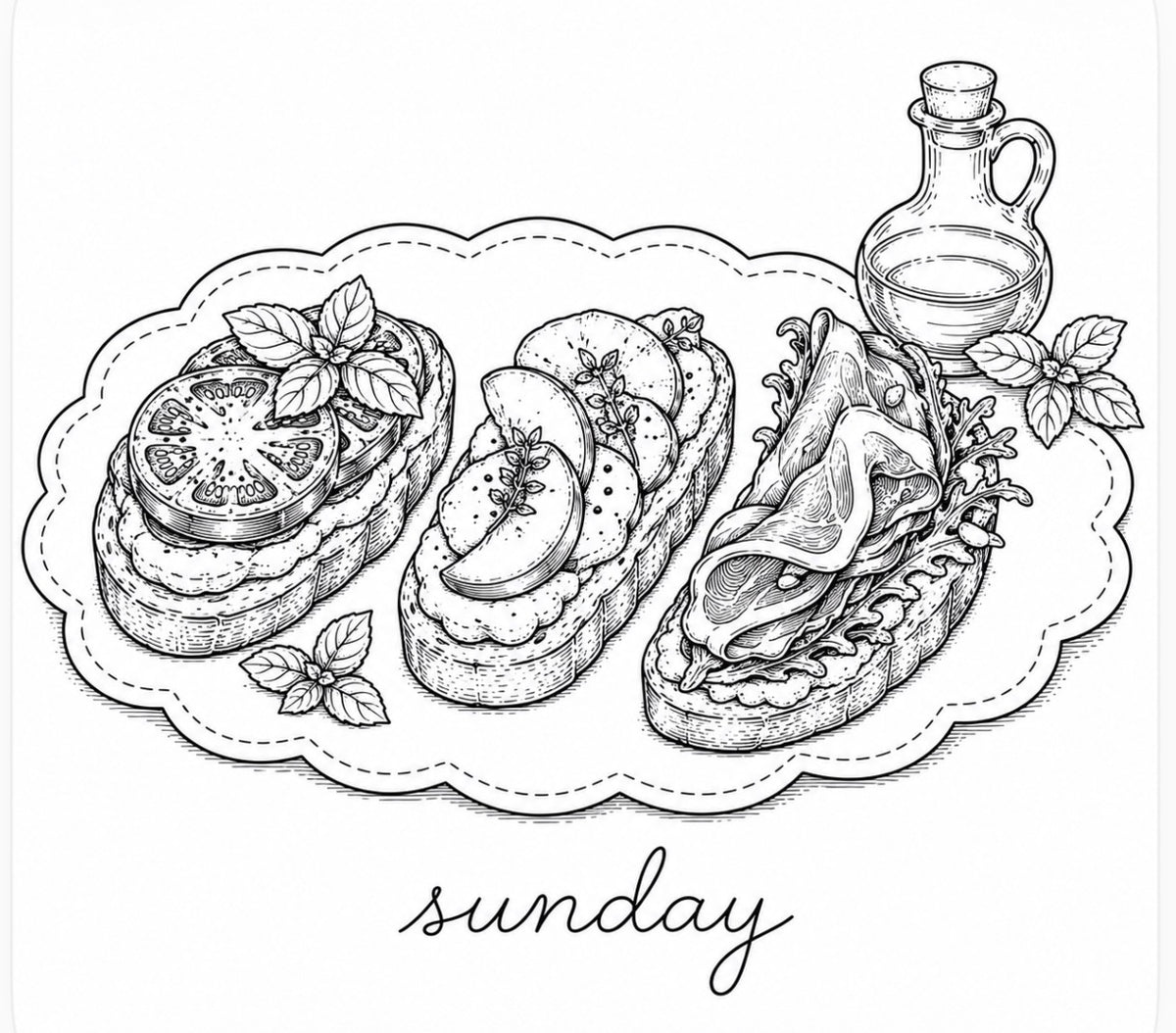 Sunday in the Garden Italian crostini hand embroidery pattern.