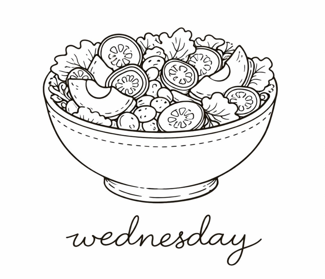 Wednesday's Garden Salad hand embroidery pattern with fresh vegetables