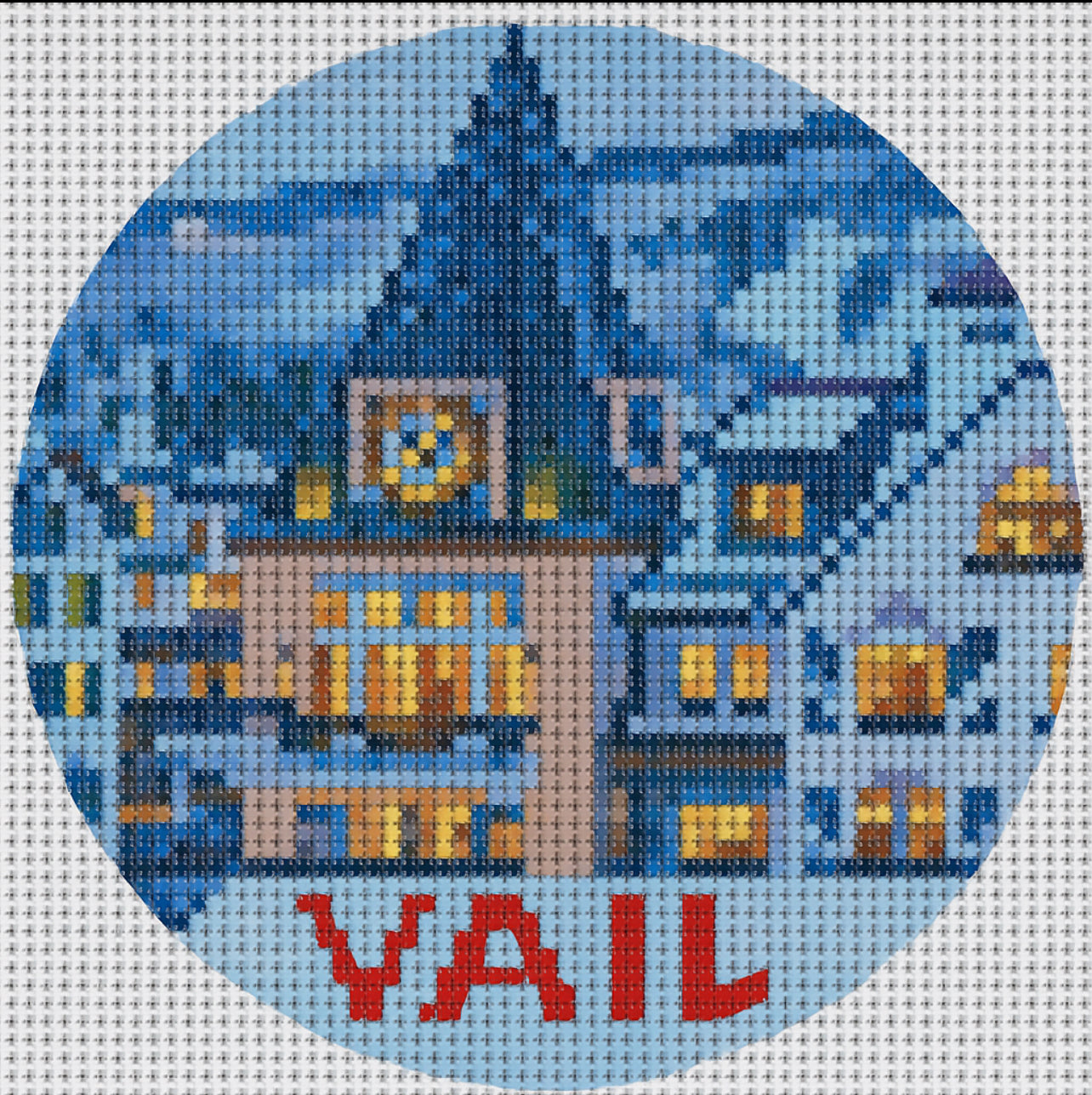 Vail Village Needlepoint Ornament