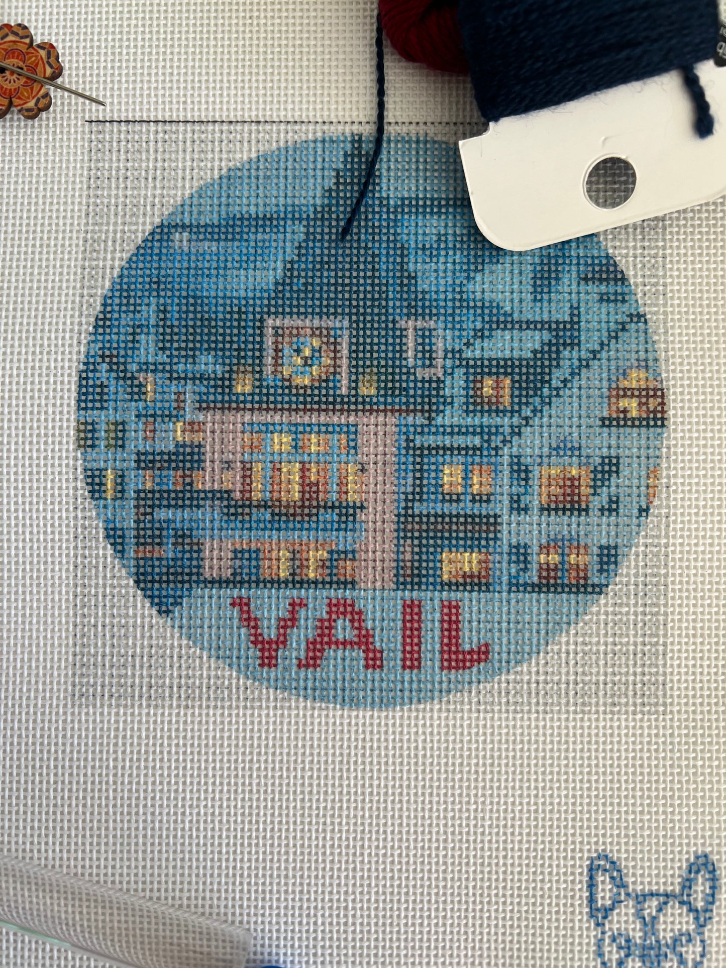 Vail Village Needlepoint Ornament