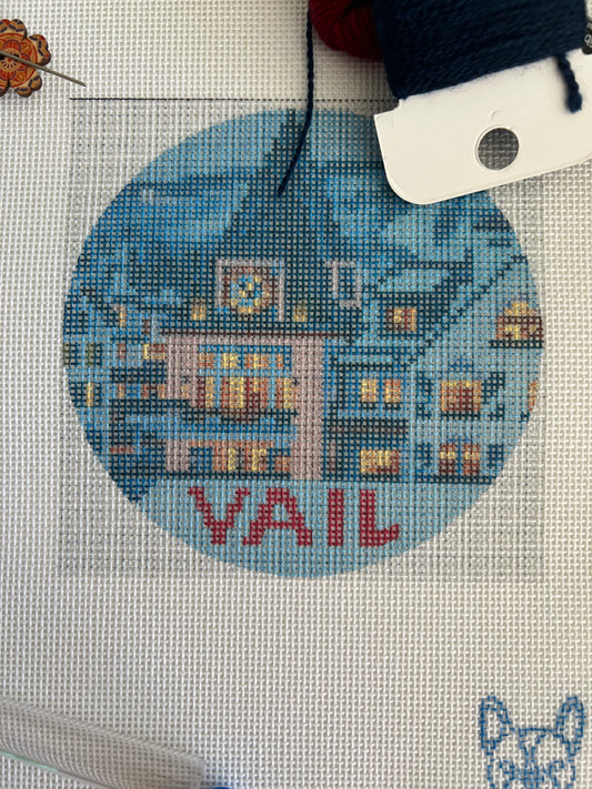 Vail Village Needlepoint Ornament