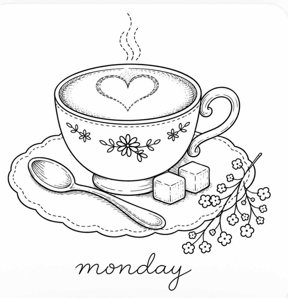 Monday morning coffee cup hand embroidery pattern